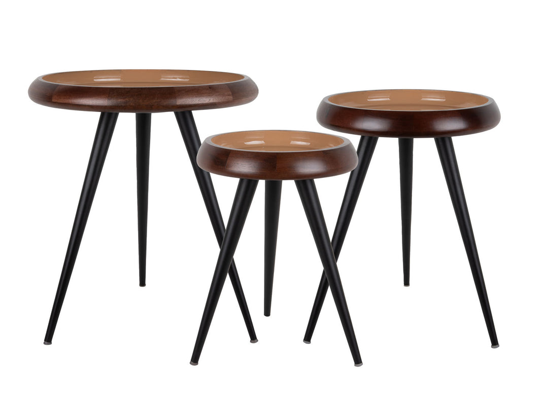 Leitmotiv Table set Tripod warm walnut lacquer, soft brown enamel