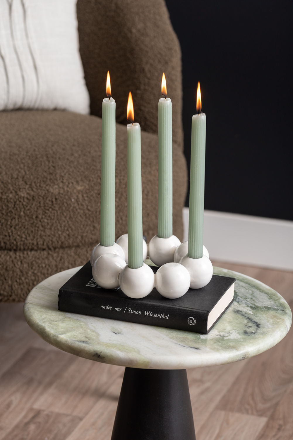 Leitmotiv Table Force marble himalayan green, black mango wood base