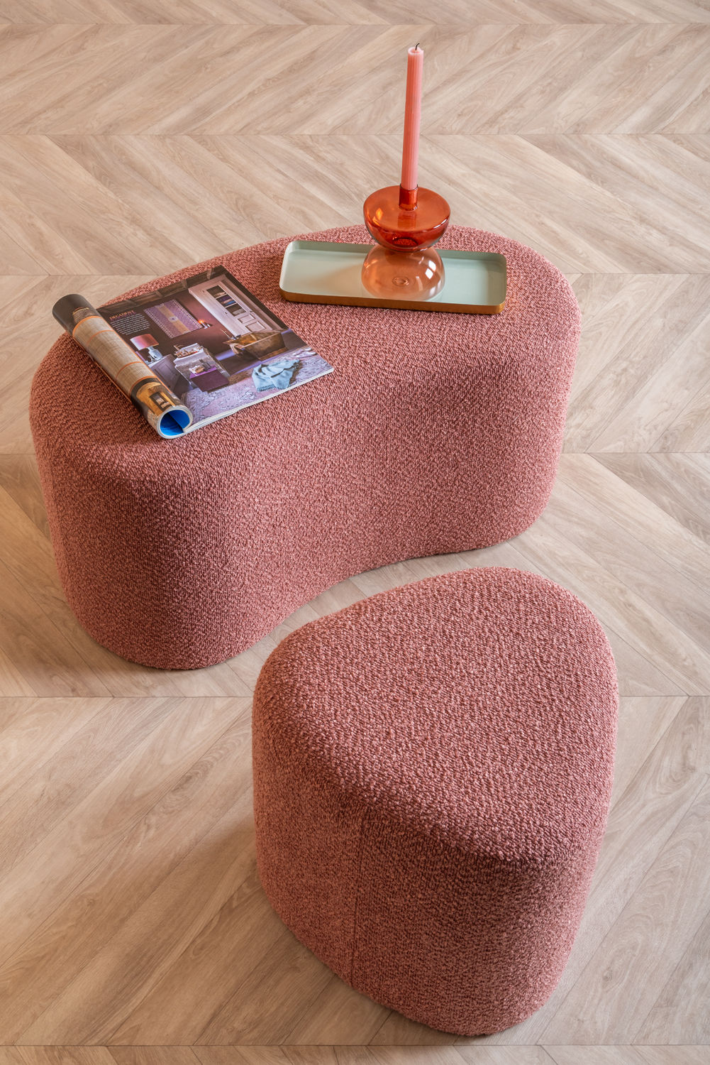 Leitmotiv Pouf Ada wave bouclé faded pink