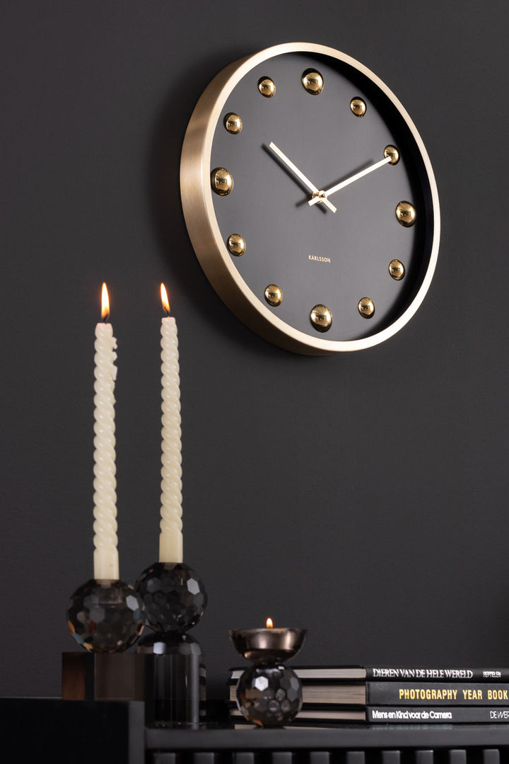 Karlsson Wall clock Shiny Dots black w. gold