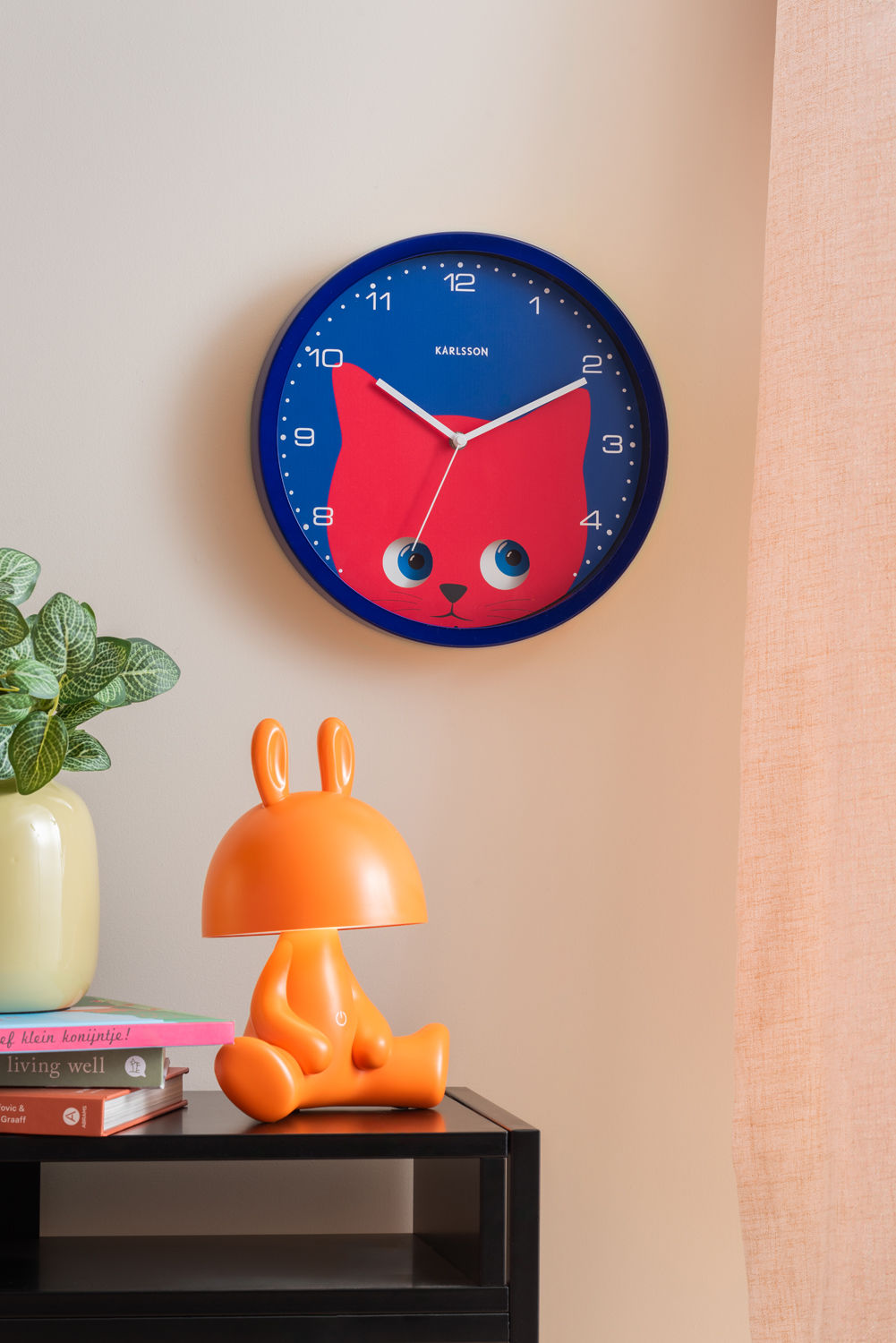 Karlsson Wall clock Peekaboo Cat dark blue