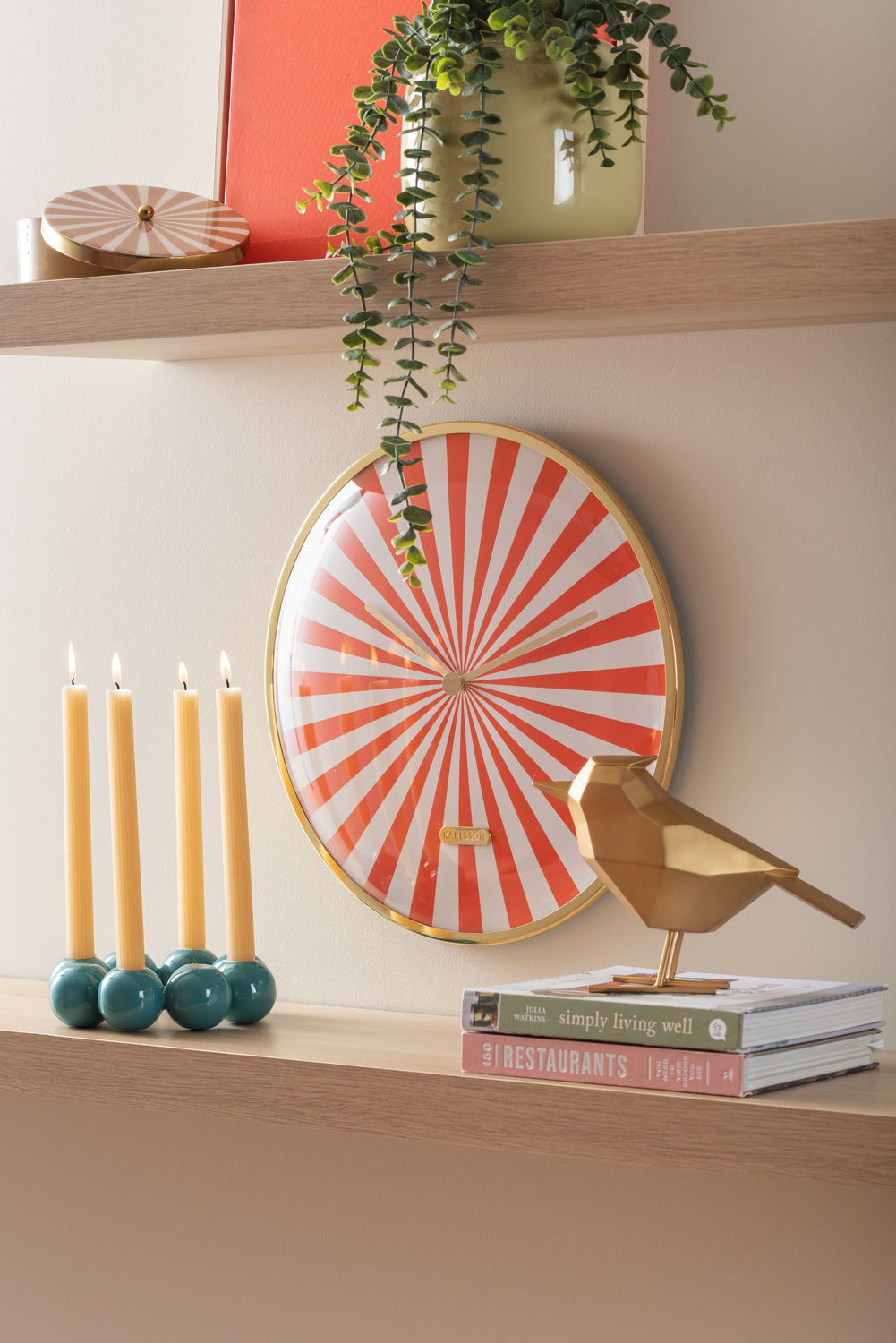 Karlsson Wall clock Candy Swirl Dome bright orange & white