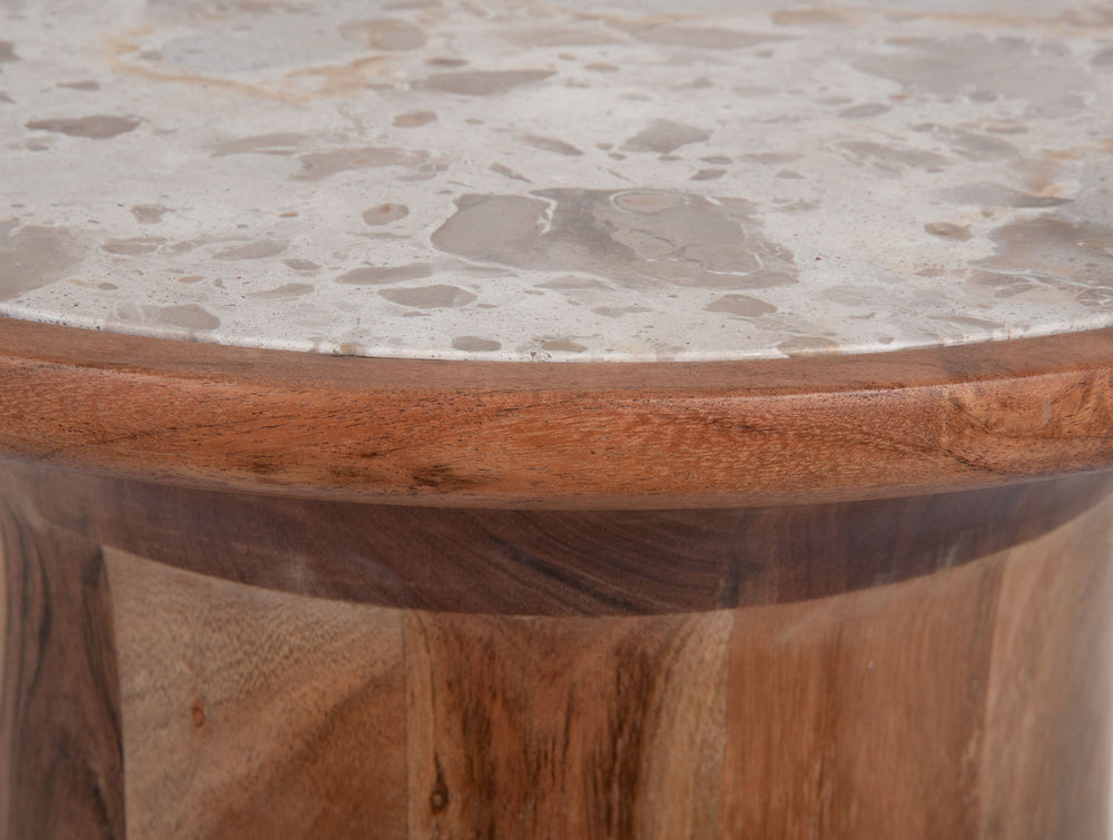 Leitmotiv Side table Tubo marble brown w. mango wood