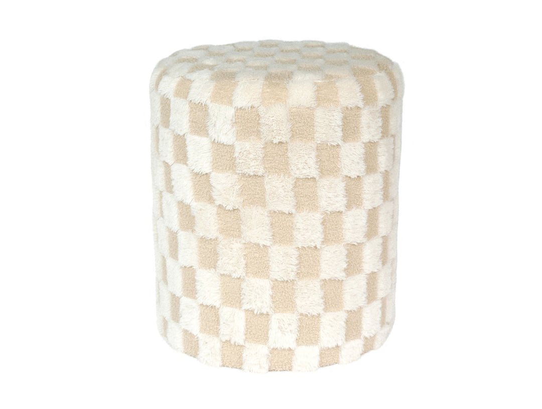 Leitmotiv Pouf Checker large white w. sand brown