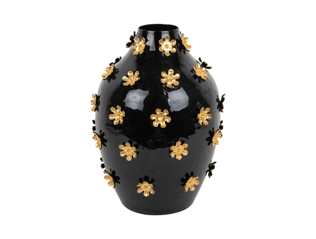 present time Vase Golden Flowers enamel black