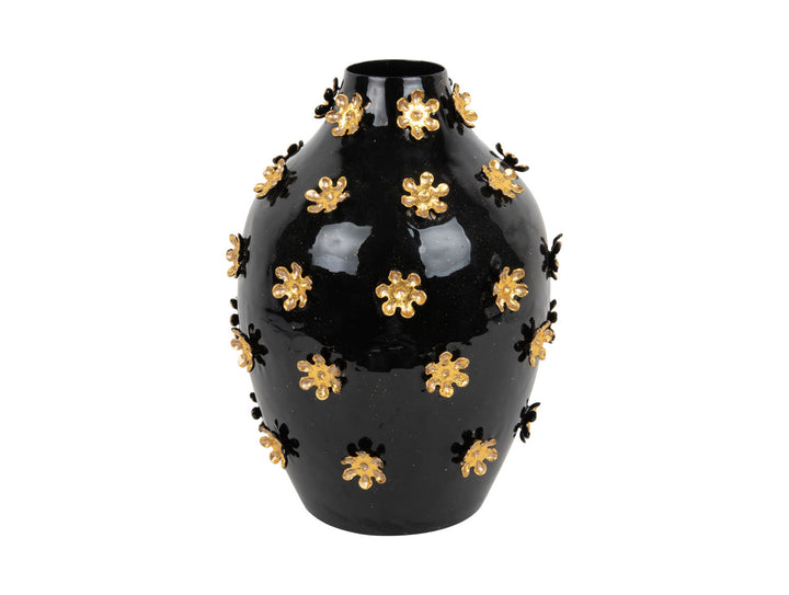 present time Vase Golden Flowers enamel black
