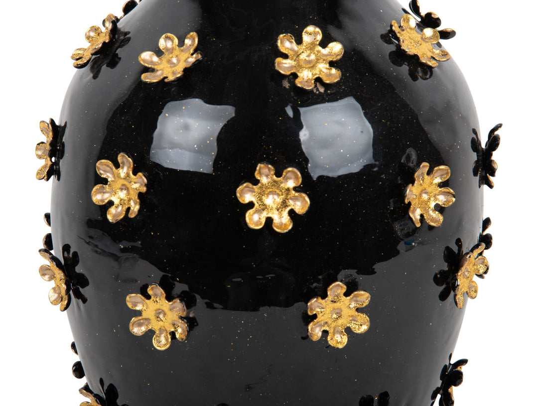 present time Vase Golden Flowers enamel black