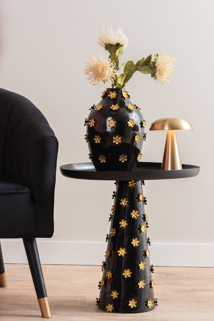 present time Vase Golden Flowers enamel black