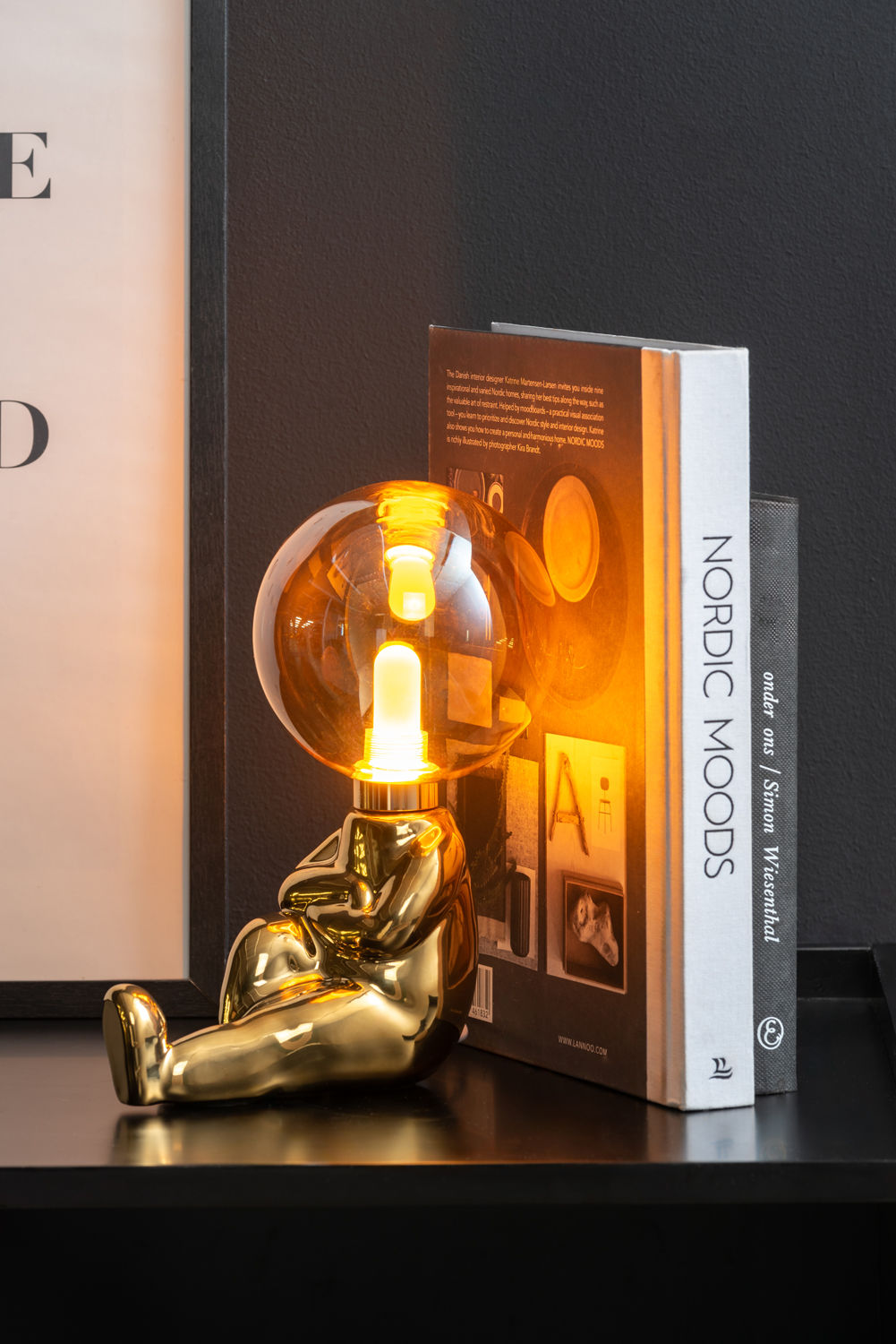 Leitmotiv Table lamp Joey LED ceramic gold plated