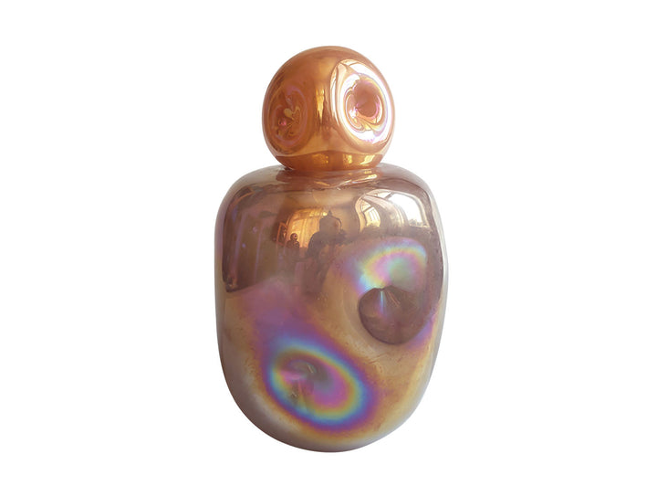 present time Vase Gracia Luster milky red ochre, caramel brown lid