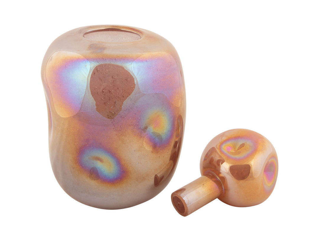 present time Vase Gracia Luster milky red ochre, caramel brown lid
