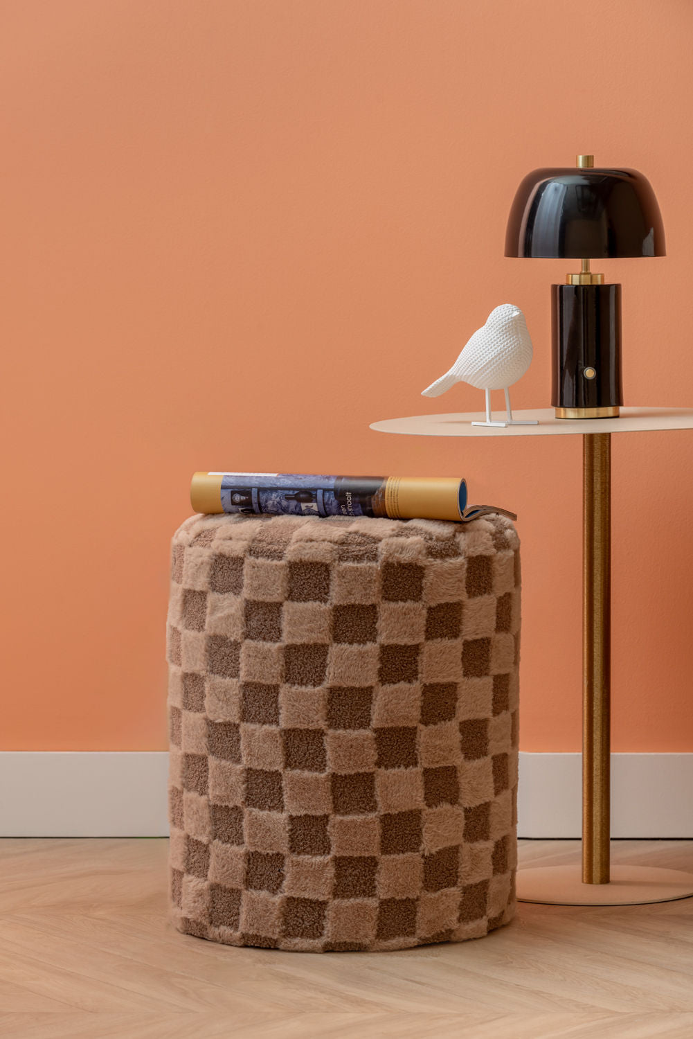 Leitmotiv Pouf Checker medium sand brown w. dark brown