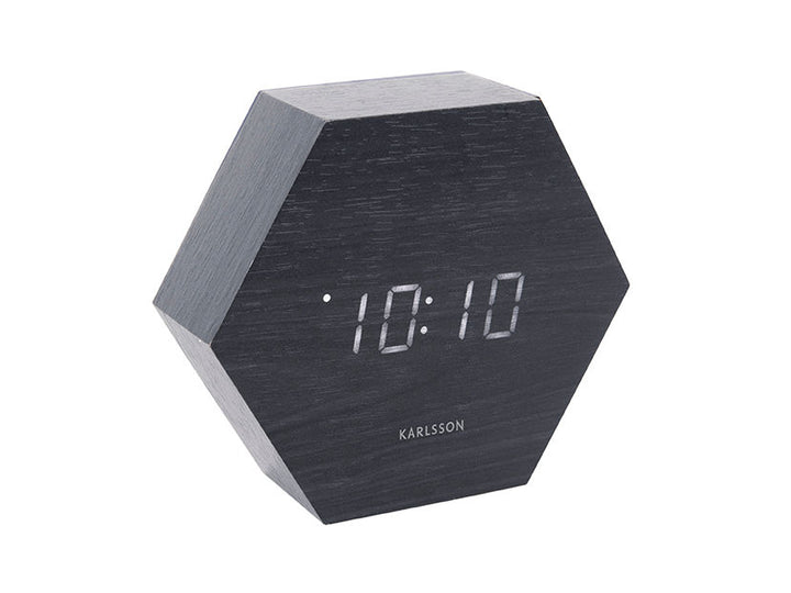 Karlsson Alarm clock Hexagon black veneer, white LED