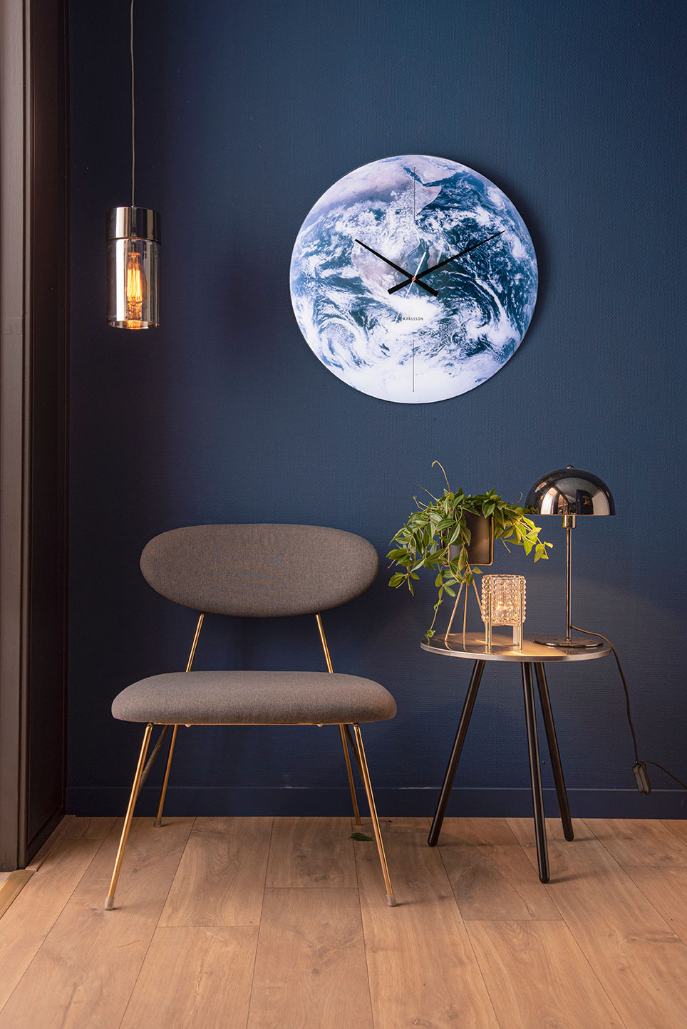 Karlsson Wall clock Earth glass blue tones