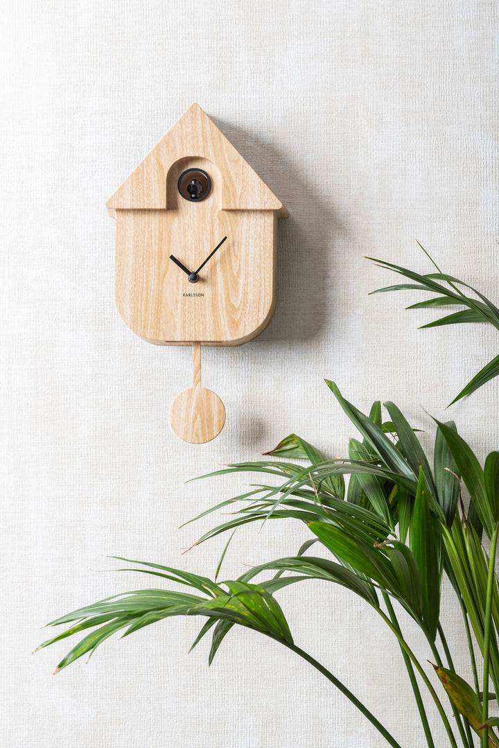 Karlsson Wall clock Modern Cuckoo light wood print