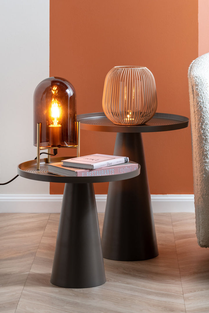 Leitmotiv Table lamp Glass Bell chocolate brown, gold frame