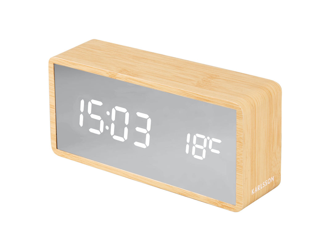 Karlsson Alarm clock Silver Mirror LED light wood veneer