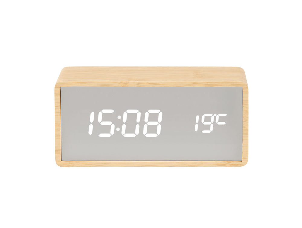 Karlsson Alarm clock Silver Mirror LED light wood veneer