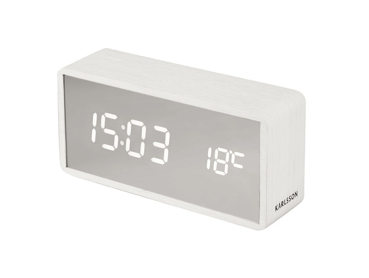 Karlsson Alarm clock Silver Mirror LED white wood veneer