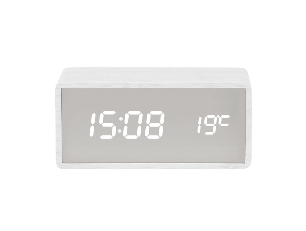 Karlsson Alarm clock Silver Mirror LED white wood veneer