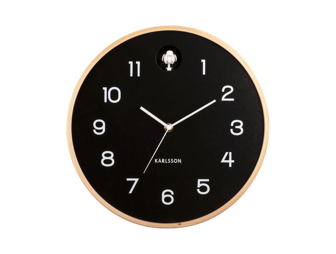 Karlsson Wall clock Natural Cuckoo birch wood black