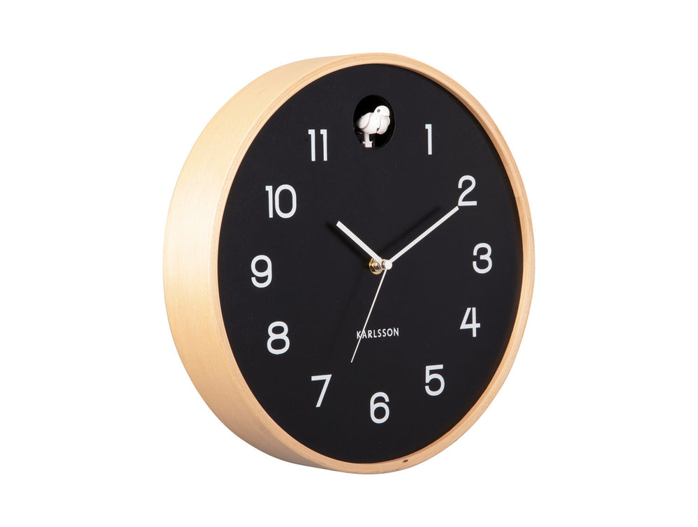 Karlsson Wall clock Natural Cuckoo birch wood black