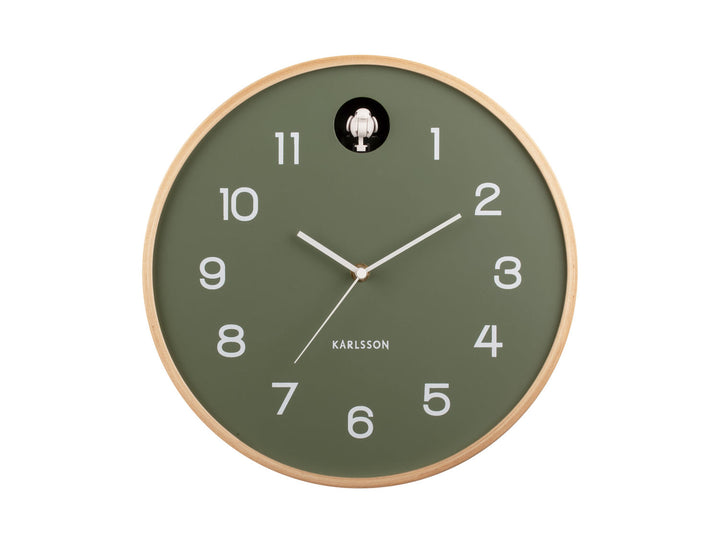 Karlsson Wall clock Natural Cuckoo birch wood jungle green