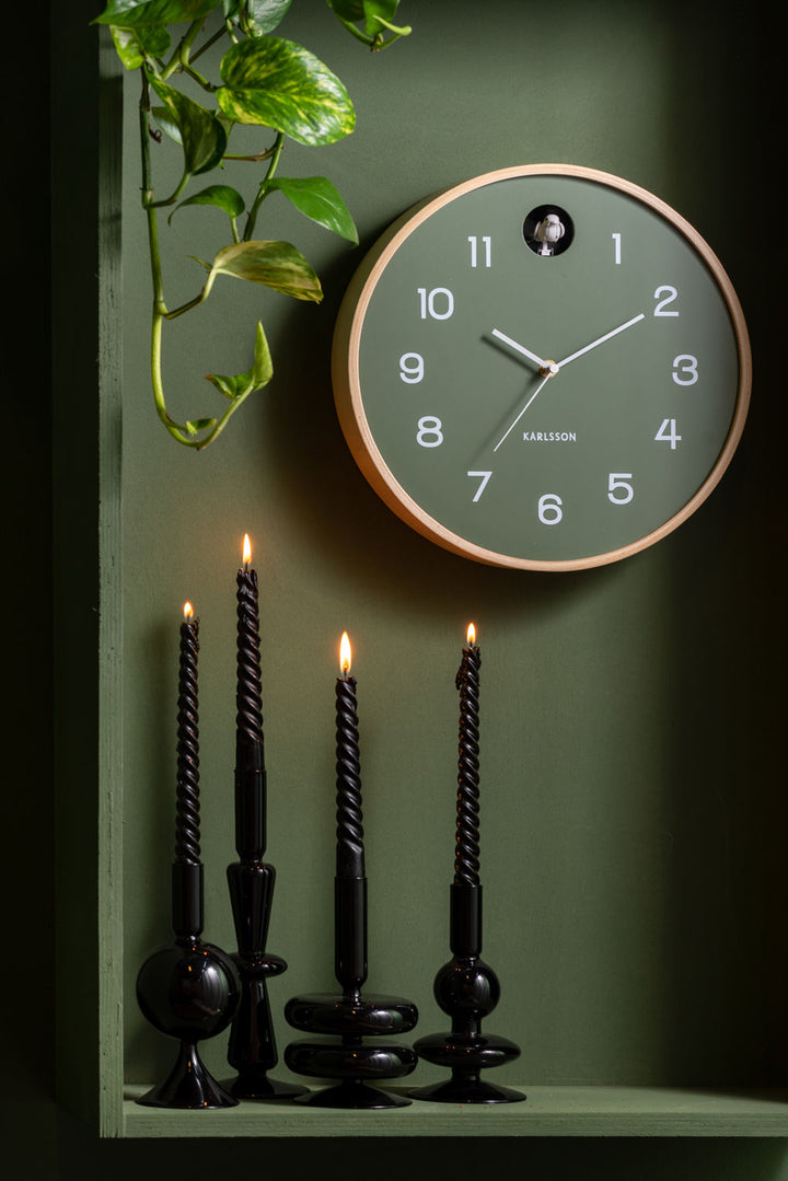 Karlsson Wall clock Natural Cuckoo birch wood jungle green