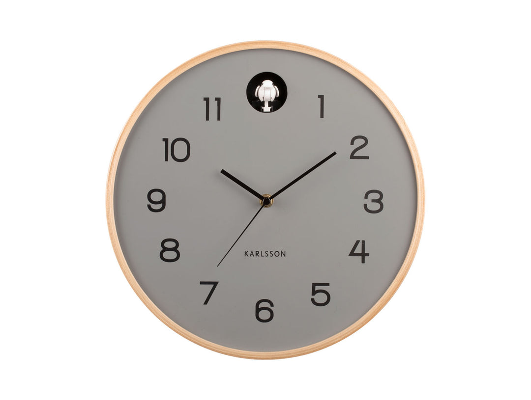 Karlsson Wall clock Natural Cuckoo birch wood mouse grey