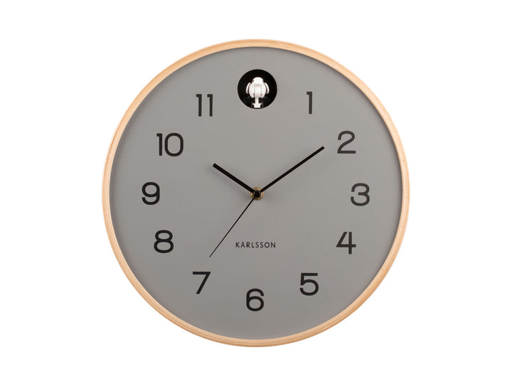 Karlsson Wall clock Natural Cuckoo birch wood mouse grey