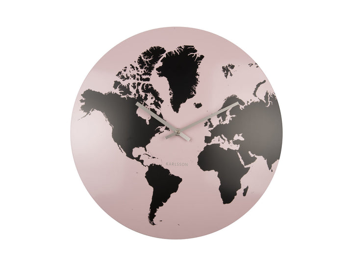 Karlsson Wall clock World Map iron soft pink