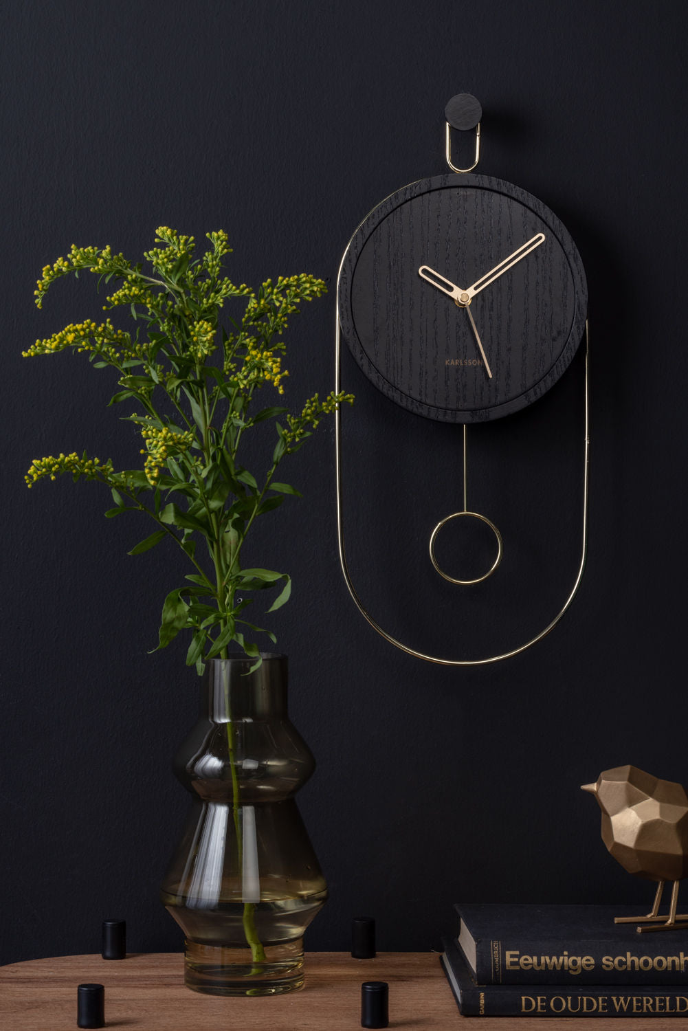 Karlsson Wall clock Swing pendulum wood veneer black