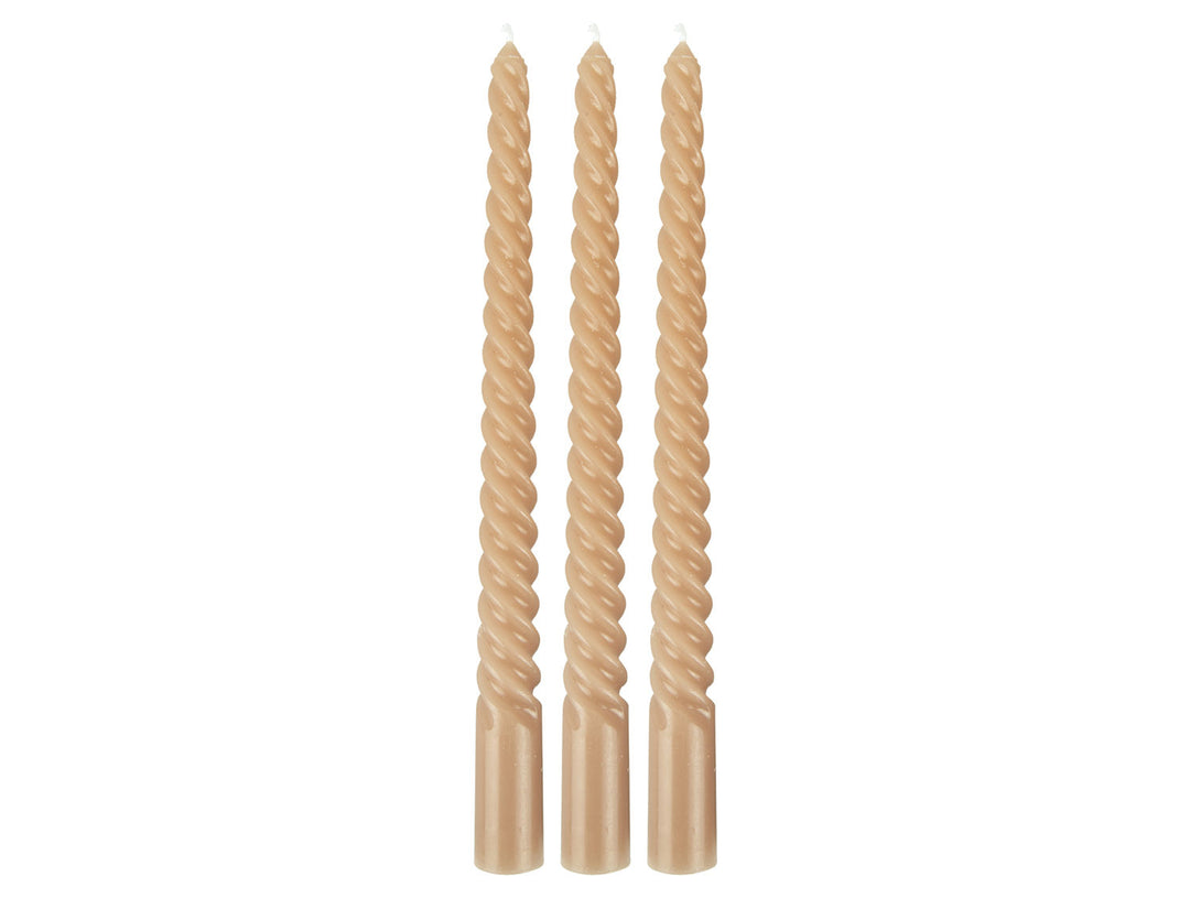 present time Candle set Swirl sand brown, Set of 3pcs
