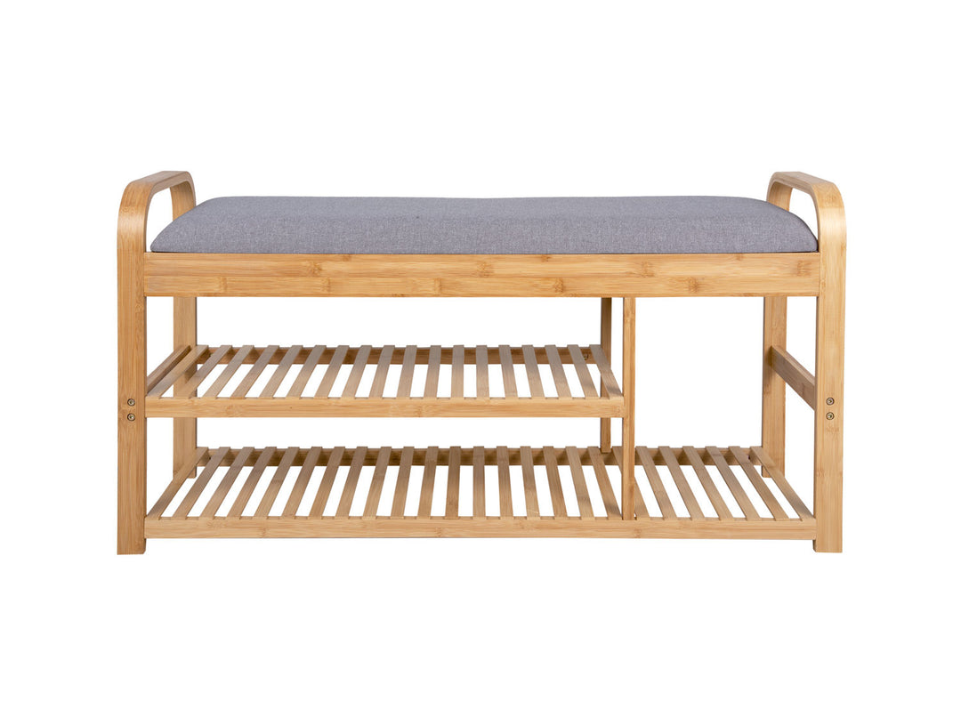 Leitmotiv Bench Arch Double Shelf bamboo w. grey fabric