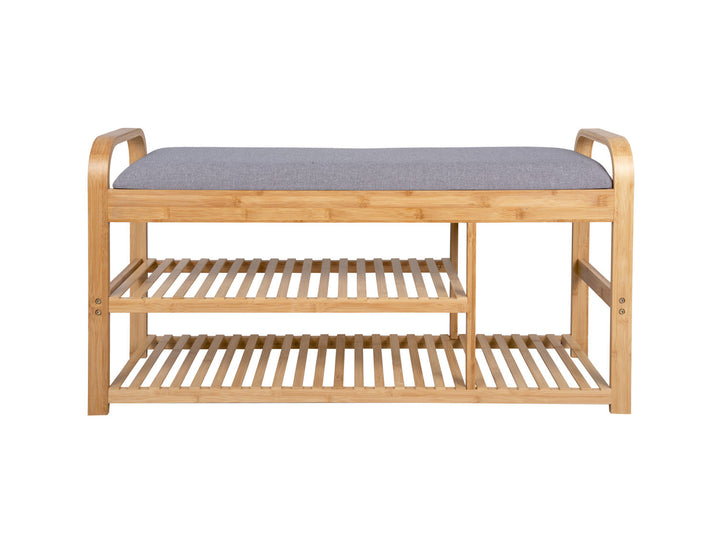 Leitmotiv Bench Arch Double Shelf bamboo w. grey fabric