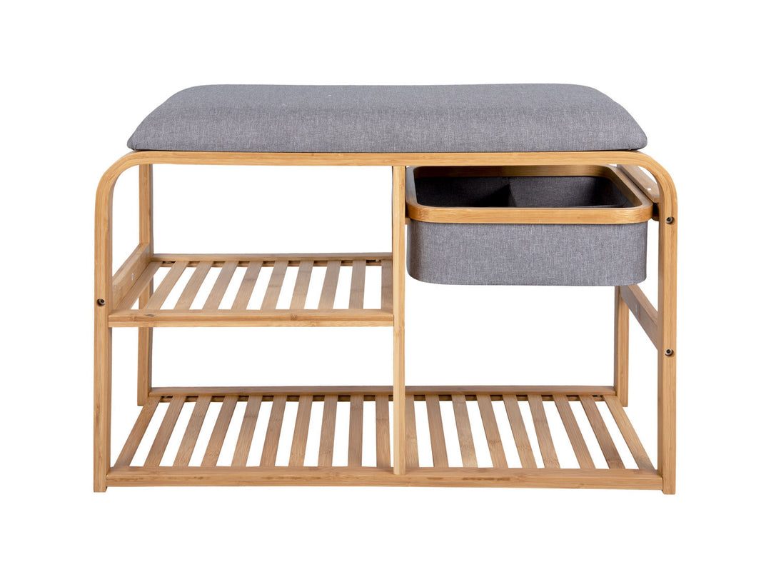 Leitmotiv Bench Dure w. drawer bamboo w. grey fabric