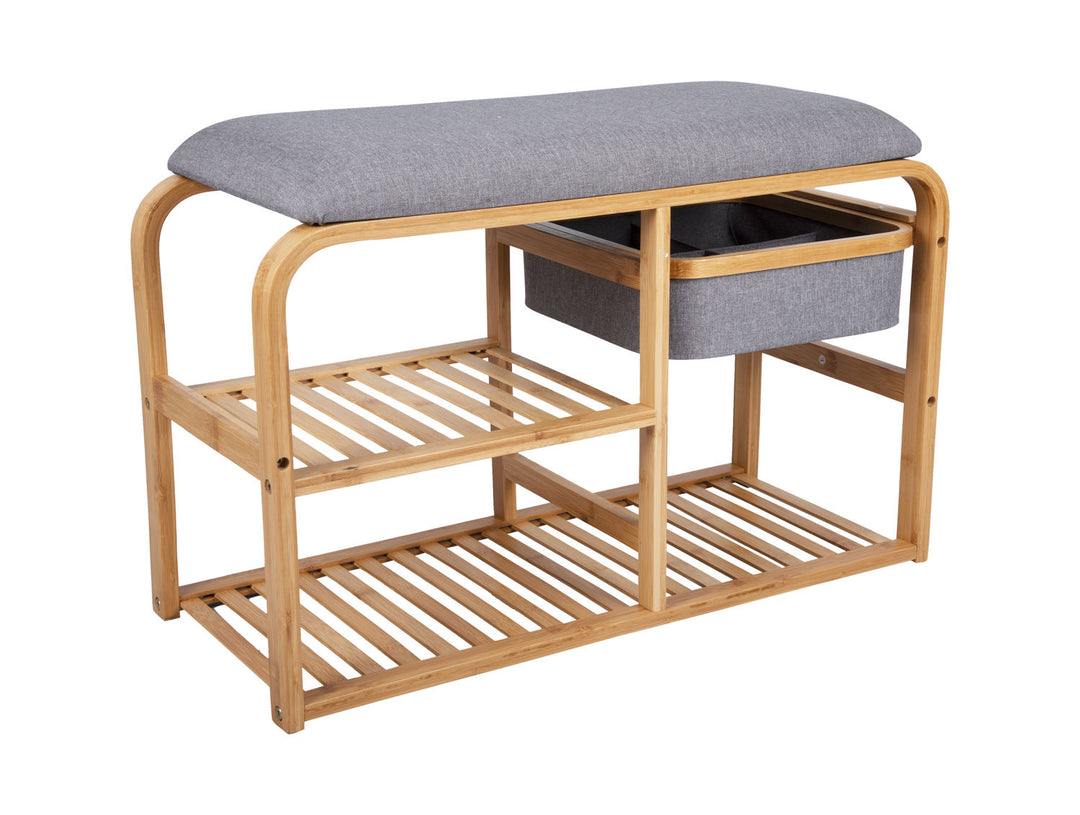 Leitmotiv Bench Dure w. drawer bamboo w. grey fabric