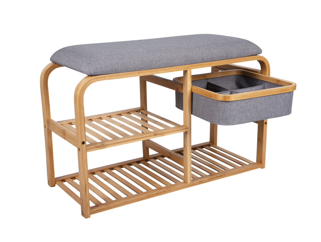 Leitmotiv Bench Dure w. drawer bamboo w. grey fabric