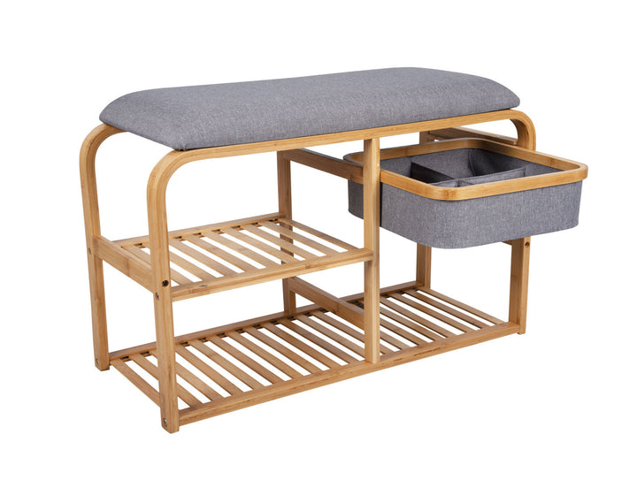 Leitmotiv Bench Dure w. drawer bamboo w. grey fabric