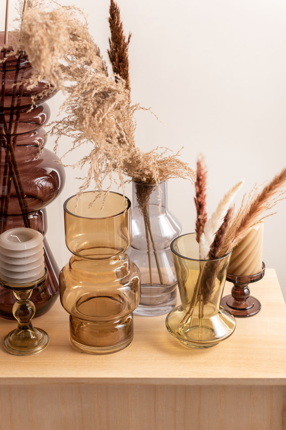 present time Candle holder Glass Art glass chocolate brown