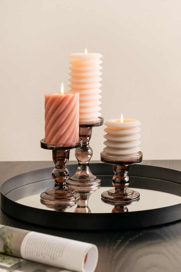 present time Candle holder Glass Art glass chocolate brown