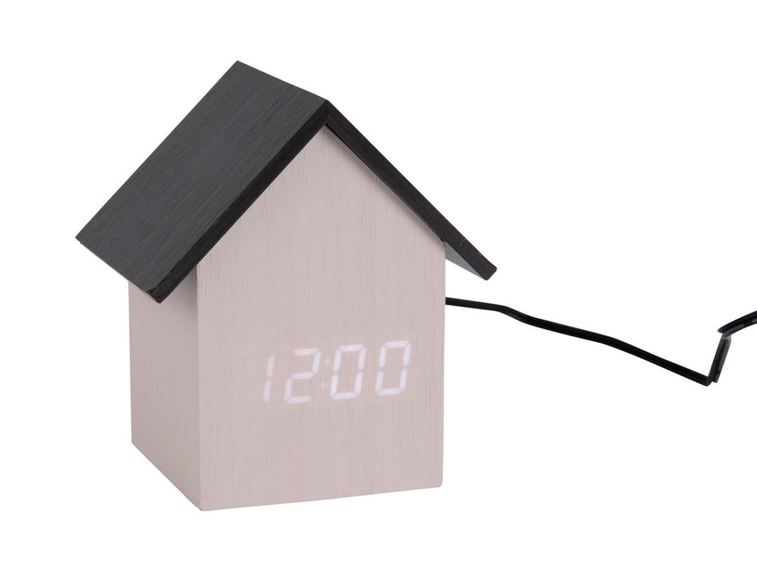 Karlsson Alarm clock House LED white wood, black wood roof veneer