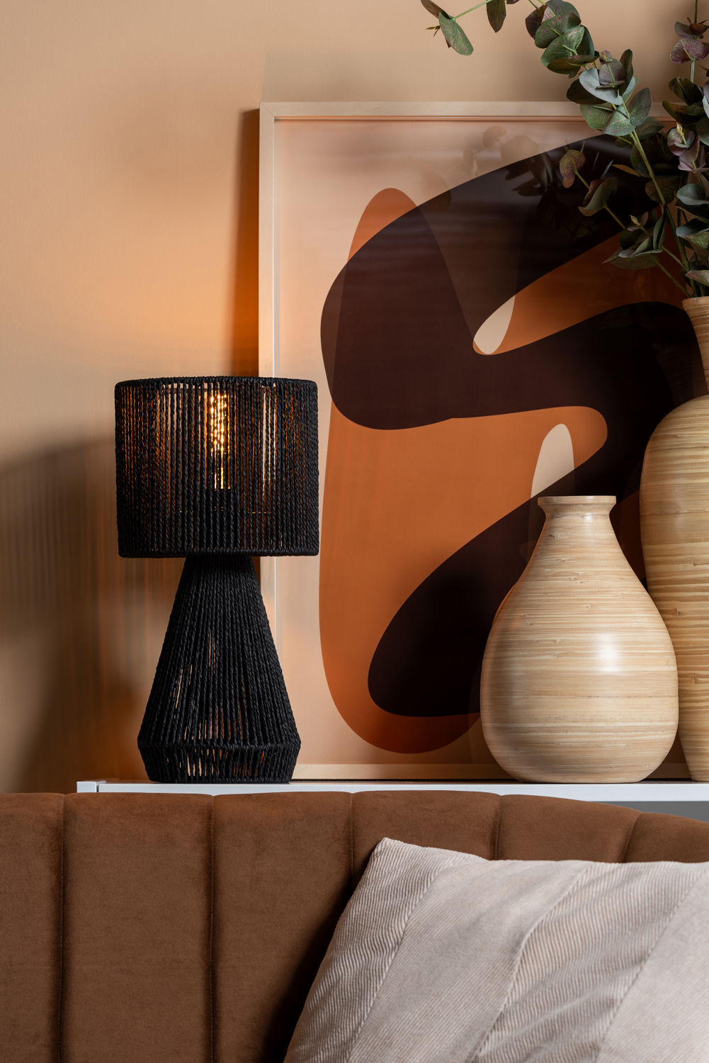 Leitmotiv Table lamp Forma cone paper rope black