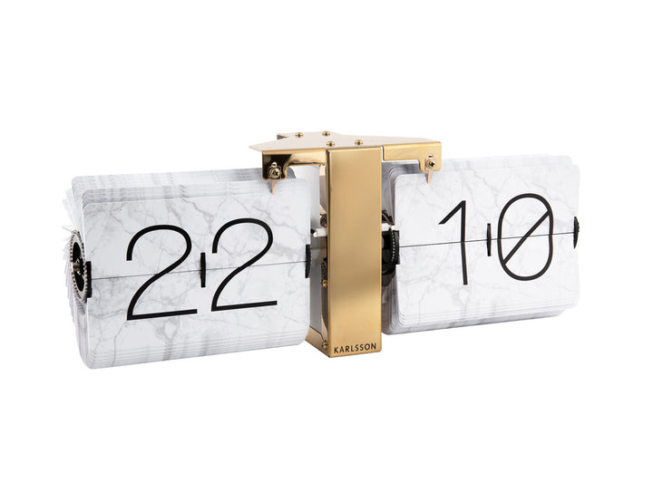 Karlsson Flip clock No Case marble white, gold stand