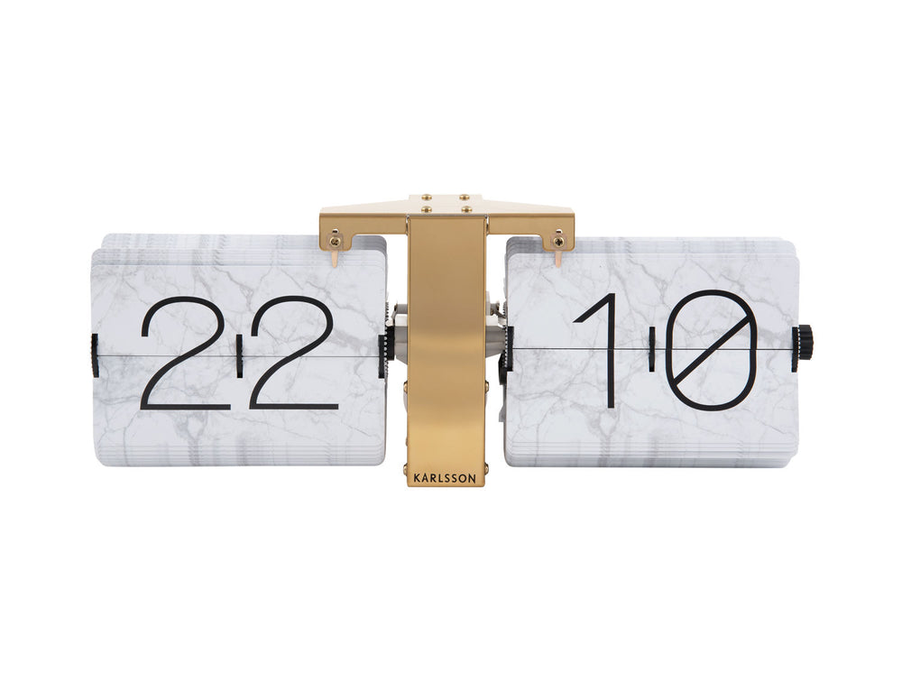 Karlsson Flip clock No Case marble white, gold stand