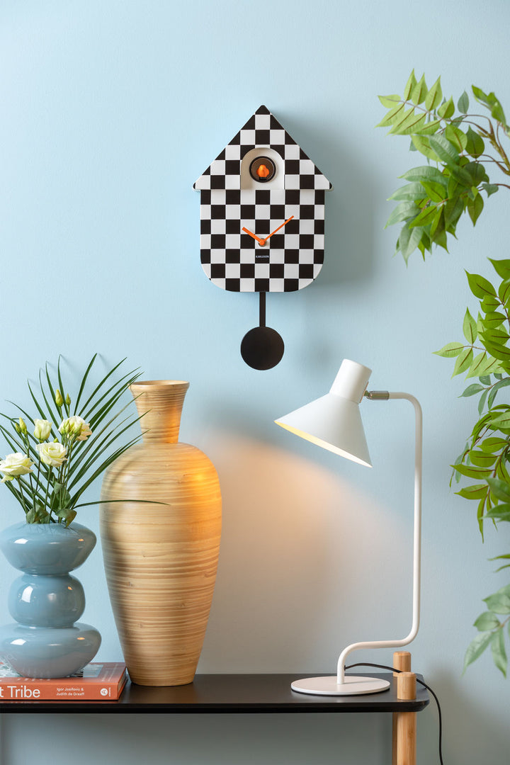 Karlsson Wall clock Modern Cuckoo checker ABS black