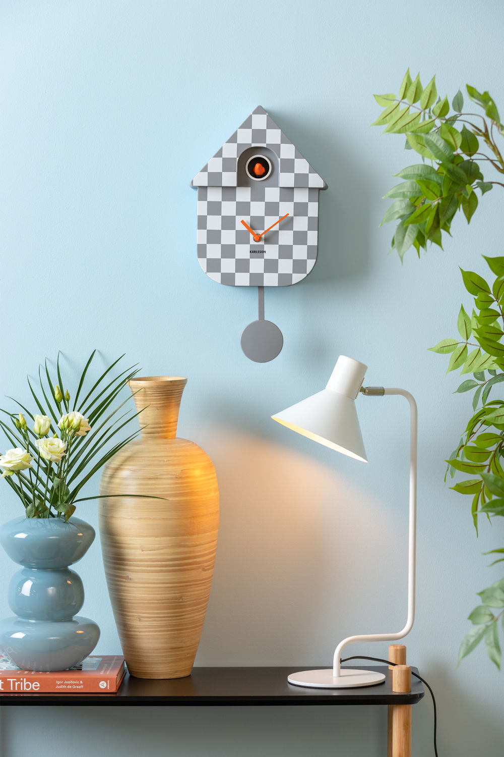 Karlsson Wall clock Modern Cuckoo checker ABS mouse grey