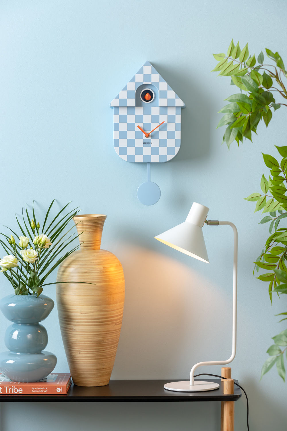 Karlsson Wall clock Modern Cuckoo checker ABS soft blue