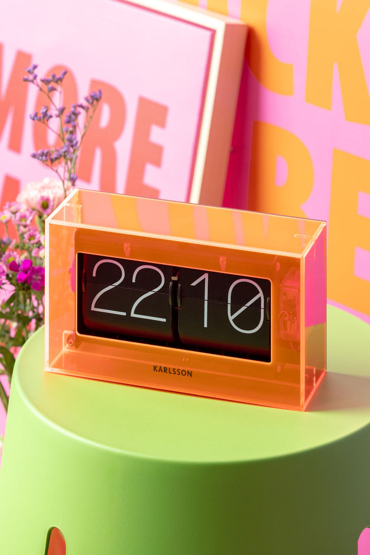 Karlsson Table clock Boxed Flip acrylic neon orange