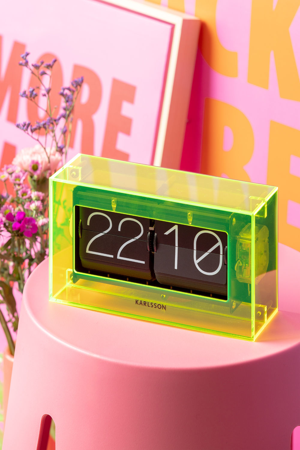 Karlsson Table clock Boxed Flip acrylic neon yellow